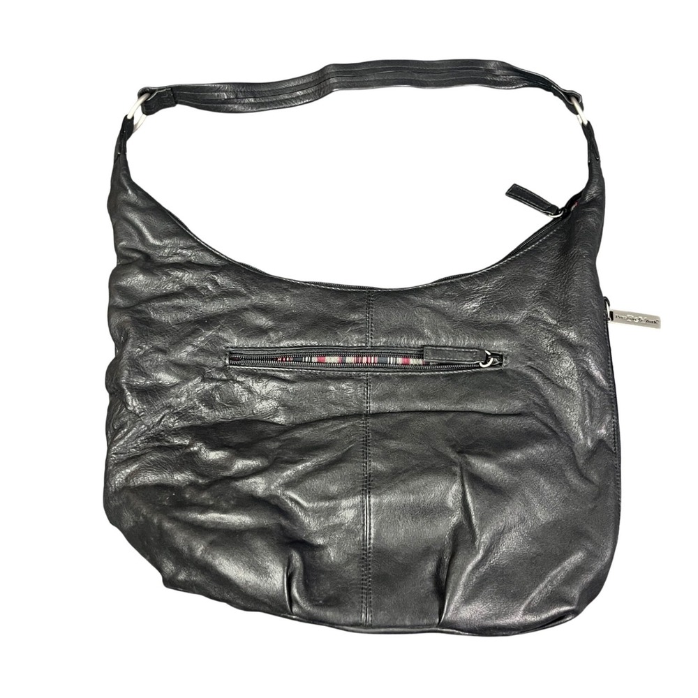 Preston & York Black Genuine Leather Hobo Shoulder Bag Slouchy Size Zip Pocket